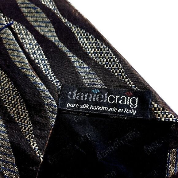 Daniel Craig Brown Gray Metallic Woven Abstract Wide Silk Tie Italy - Picture 3 of 5